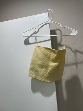 La Hearts Pale Yellow Ribbed Crop Cami